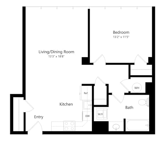 a floor plan of a living room with a kitchen and a bedroom