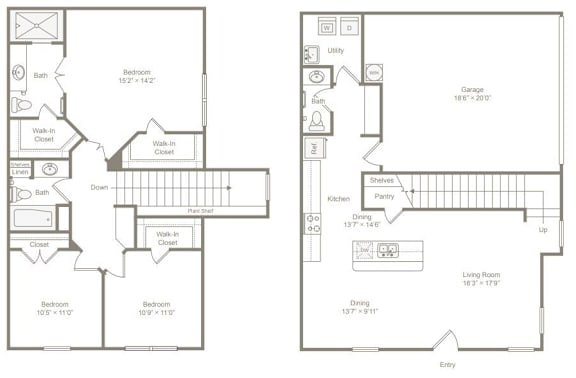 Townhome floor plan at Townhomes at Princeton Meadows, rental homes in Princeton, TX