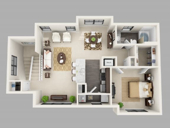 a spacious two bedroom apartment with two bathrooms and a spacious living room with a fireplace and a