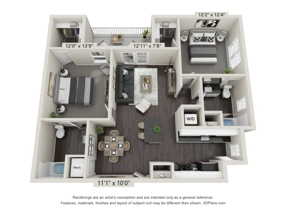 a 1 bedroom floorplan is shown with an open