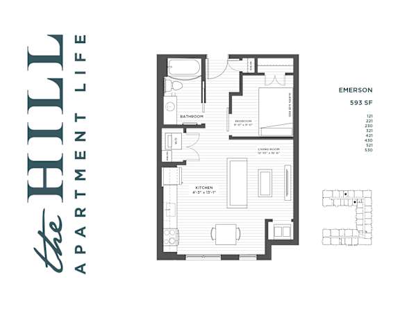 A studio floor plan for at 593 sq ft the emerson