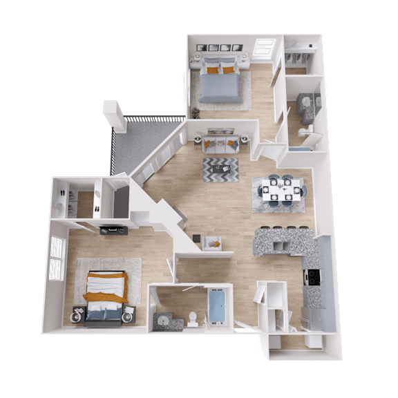 Floor plan at The Lana, 2 bedroom apartments for rent in Dallas, TX