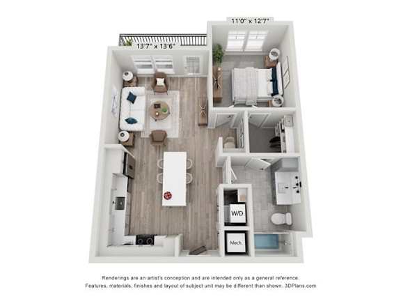 1 bedroom floor plan at apartments in spring hill