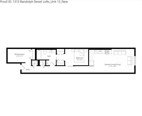 A floor plan of a unit at 1313 Randolph Street.