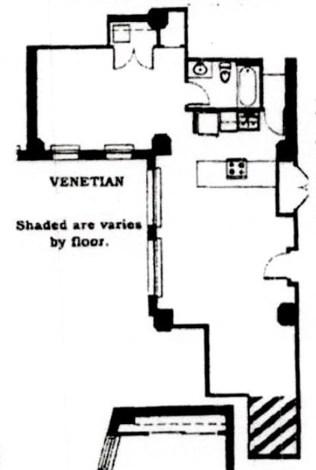 A black and white diagram of a Venetian shutter system.