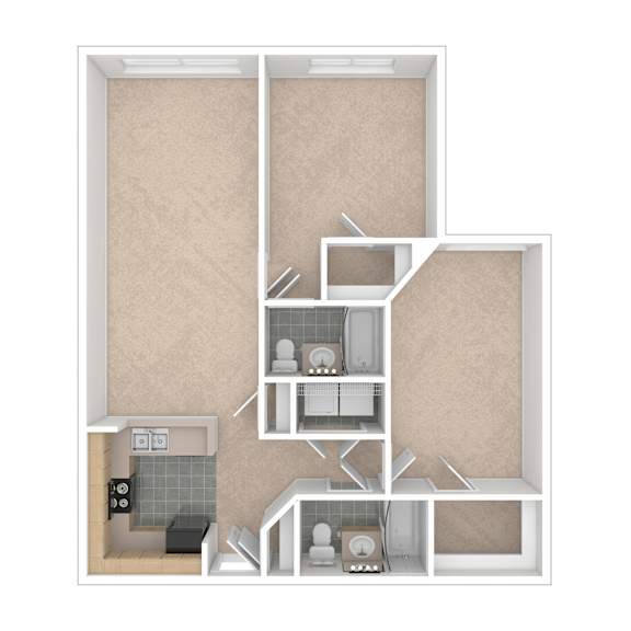 A cutaway view of a bathroom with a toilet, sink, and shower.