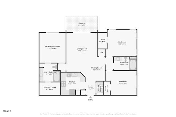 A floor plan of a house with a living room, dining room, kitchen, and several bedrooms.