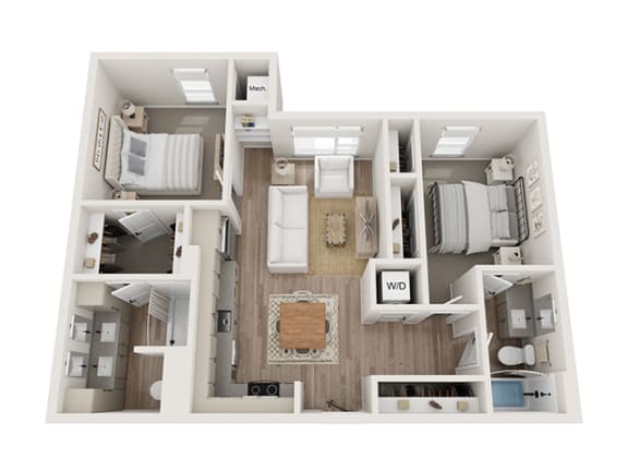 2 bedroom 2 bathroom floor plan  at Kesler Apartments in Downtown Fargo, Fargo, ND, 58102