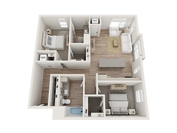 2 bedroom 2 bathroom floor plan C at Kesler Apartments in Downtown Fargo, Fargo, North Dakota 58102