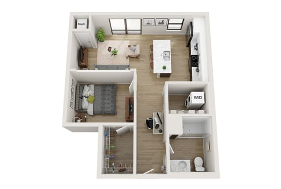 Floor Plan  1 bedroom 1 bathroom Walter Floor Plan at Mercantile on Broadway, Fargo, ND, 58102