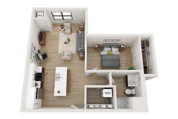 Floor Plan  1 bedroom 1 bathroom Hagaman Floor Plan at Mercantile on Broadway, Fargo, North Dakota 58102