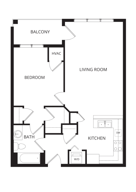 a floor plan of a unit with a bedroom and a living room