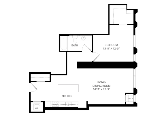 a floor plan of an open floor plan with a bedroom and a living room