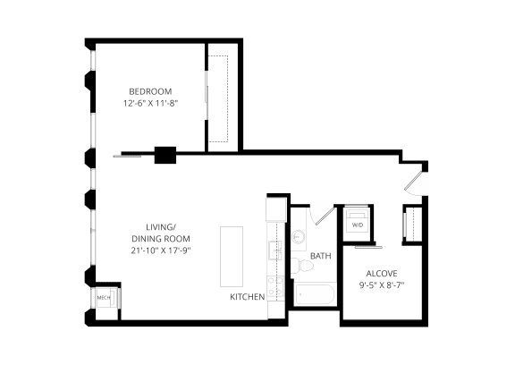 a floor plan of a house with a bedroom and a living room