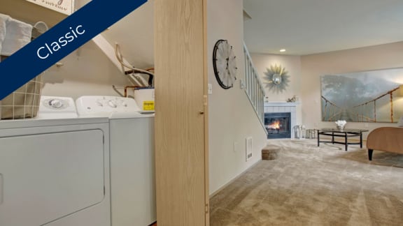 a laundry room with a washer and dryer