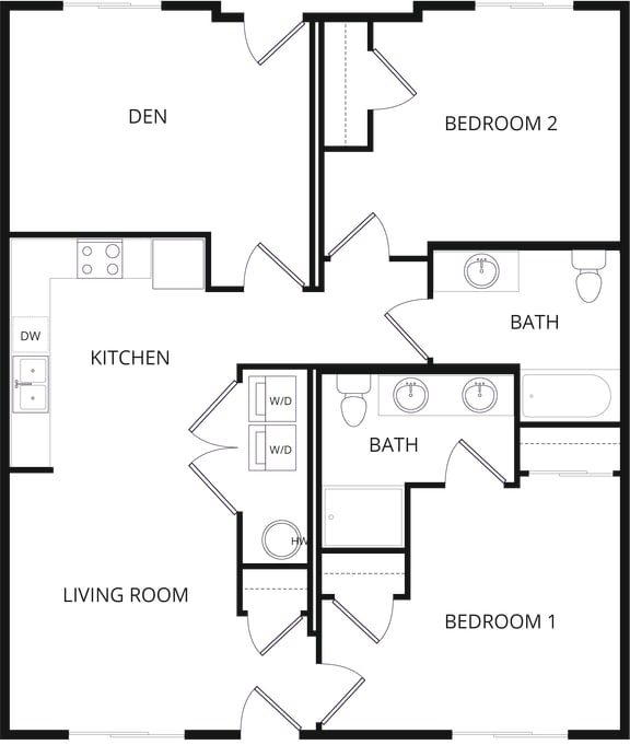 600 Riverside two bedroom Glacier floor plan