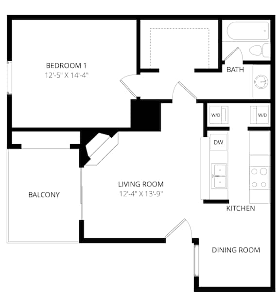 A black and white image of a floor plan for a home with labeled rooms.