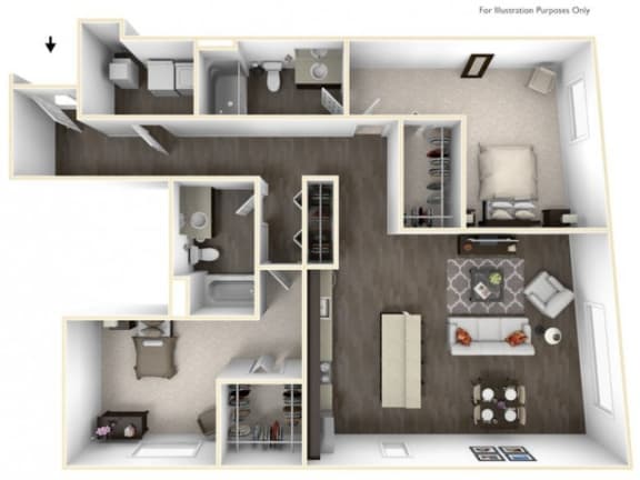 ANGORA 2 Bedroom 2 Bath 3D Floor Plan  at Stitchweld, MILWAUKEE, WI