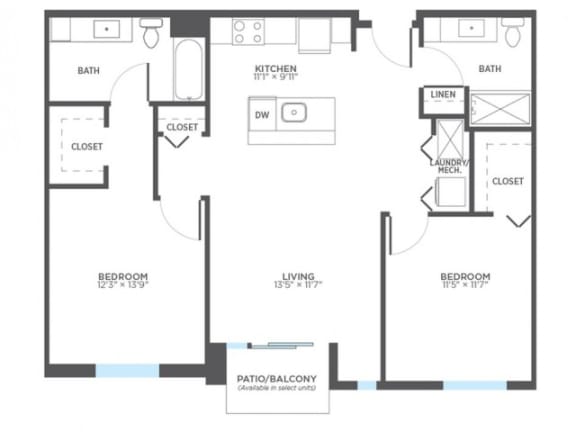 ARC 2 Bedroom 2 Bath Floor Plan at Stitchweld, MILWAUKEE, WI, 53207