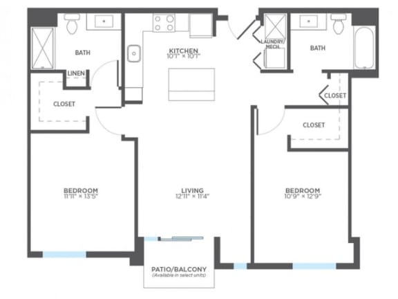 BEVEL 2 Bedroom 2 Bath Floor Plan at Stitchweld, MILWAUKEE, WI