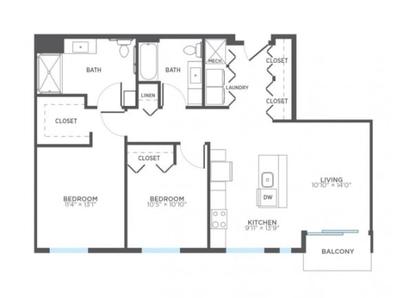 BURNISH 2 Bedroom 2 Bath Floor Plan at Stitchweld, MILWAUKEE, WI, 53207