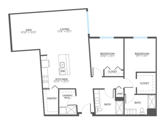 CADENCE 2 Bedroom 2 Bath Floor Plan at Stitchweld, MILWAUKEE, 53207