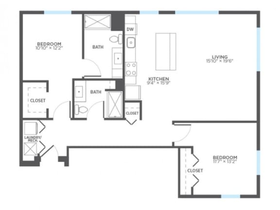 CALIPER 2 Bedroom 2 Bath Floor Plan at Stitchweld, MILWAUKEE, WI
