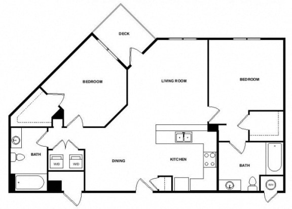 a floor plan of a home with two bedrooms and two bathrooms
