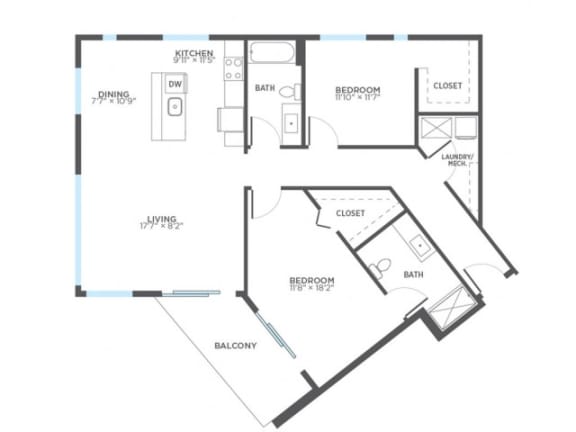 DART 2 Bedroom 2 Bath Floor Plan at Stitchweld, MILWAUKEE, Wisconsin