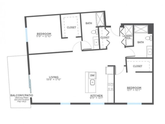 EYELET 2 Bedroom 2 Bath Floor Plan at Stitchweld, Wisconsin