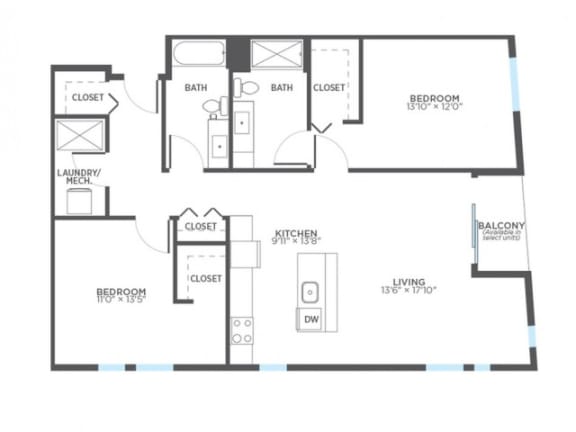 FILLET 2 Bedroom 2 Bath Floor Plan at Stitchweld, MILWAUKEE