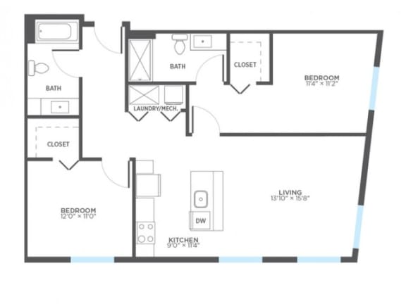 FLARE 2 Bedroom 2 Bath Floor Plan at Stitchweld, MILWAUKEE, WI