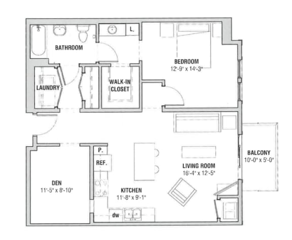 Floor Plan  1x1¼ Den ABCE