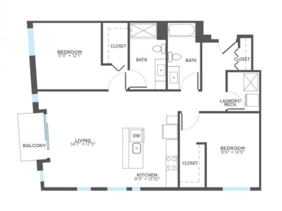 FLUX 2 Bedroom 2 Bath Floor Plan at Stitchweld, MILWAUKEE, WI