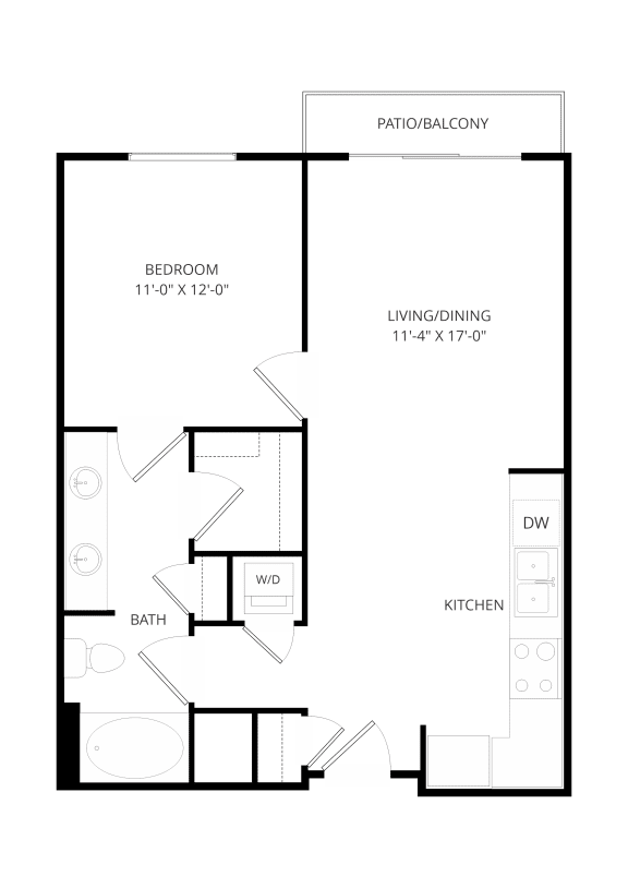 a floor plan of a 1 bedroom floor plan with a bathroom and a living room