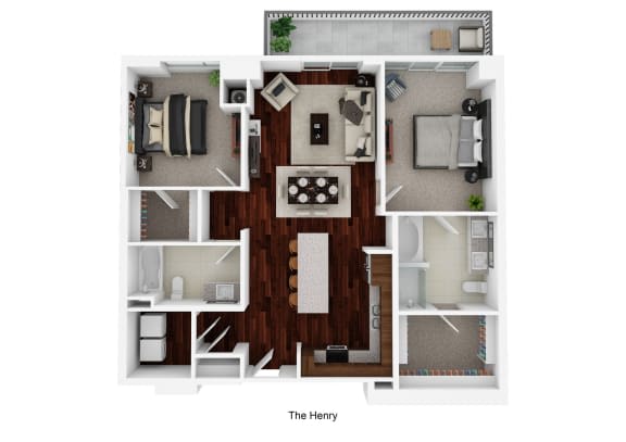 a two bedroom apartment with a bathroom and a living room
