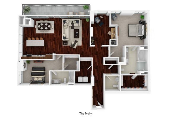 two bedrooms, one bathroom, the molly floor plan