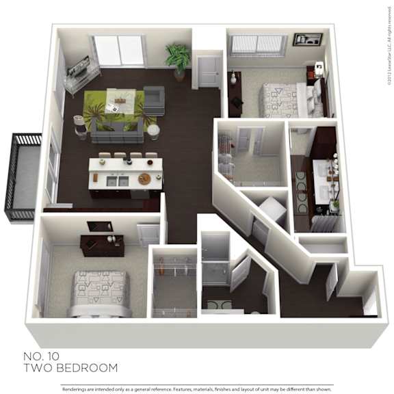 A floor plan of a two bedroom apartment.