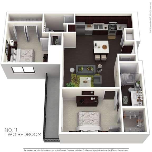 A floor plan of a two bedroom apartment.
