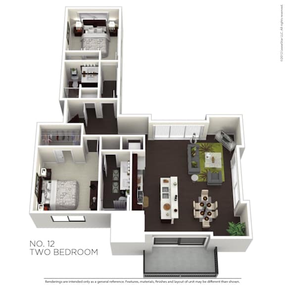 A floor plan of a two bedroom apartment.