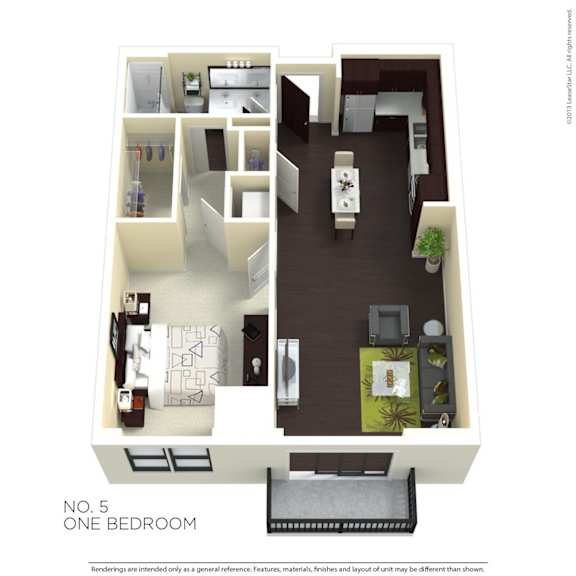 A floor plan of a one bedroom apartment.