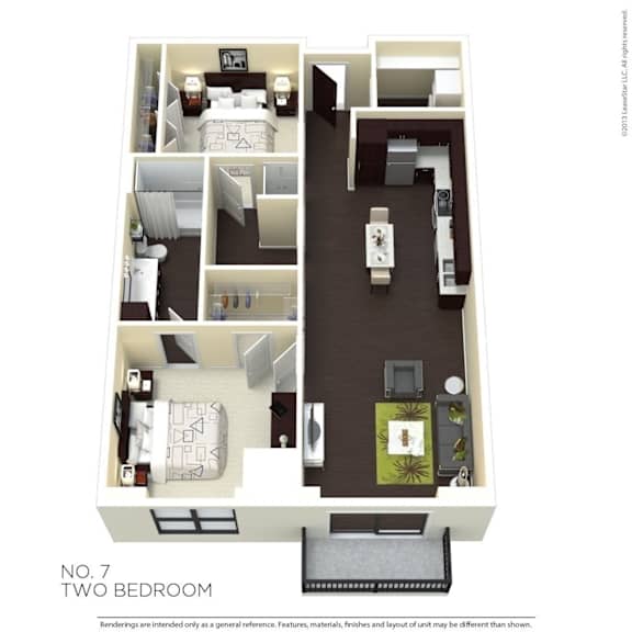 A floor plan of a two bedroom apartment.