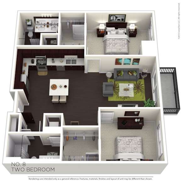 A floor plan of a two bedroom apartment.