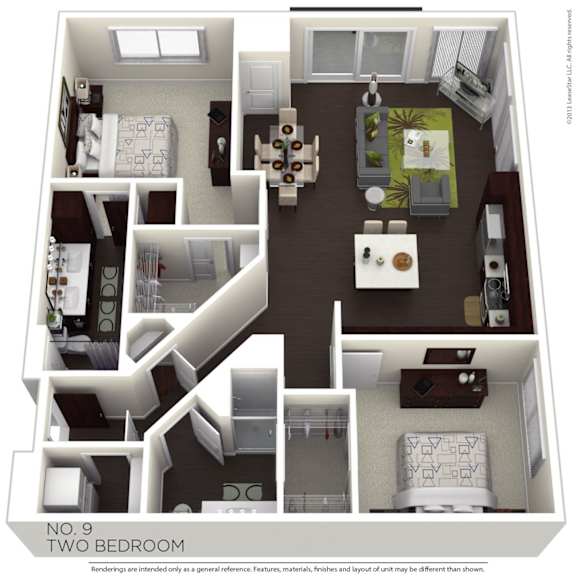 A floor plan of a two bedroom apartment.