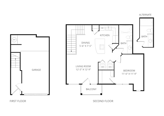 A floor plan of a two-story house with a first and second floor.