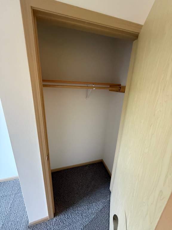 A small closet with a coat hanger.