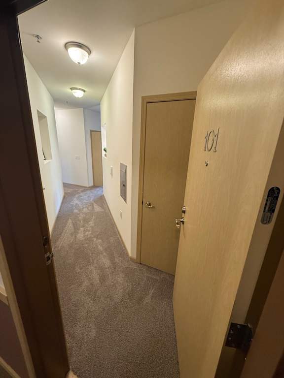 A hallway with doors numbered 101 and 102.