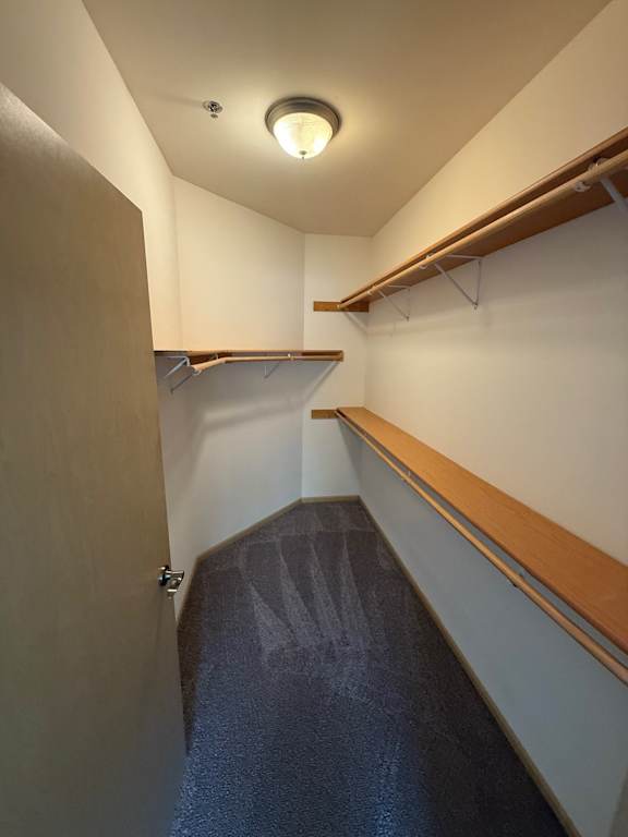 A long, narrow hallway with a light on the ceiling and a door on the left.