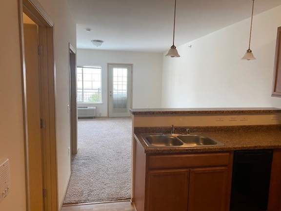 A kitchen with a sink and a window.