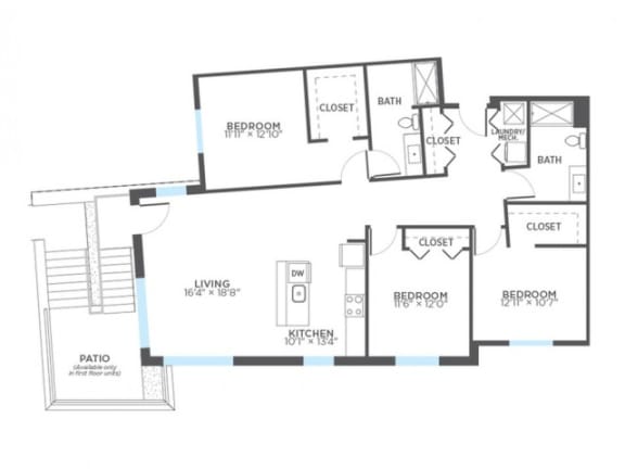 OUTLINE 3 Bedroom 2 Bath Floor Plan at Stitchweld, MILWAUKEE, WI